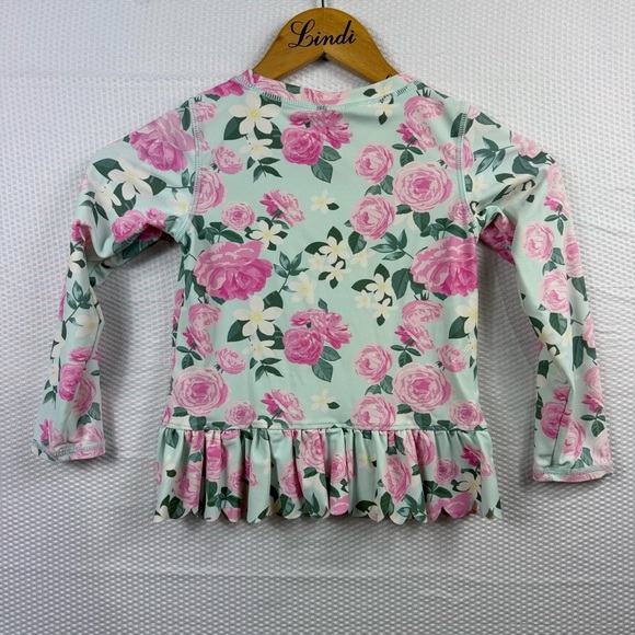 Ruffle Butts Pink and Green Floral Rash Guard sz 5 - Picture 3 of 5